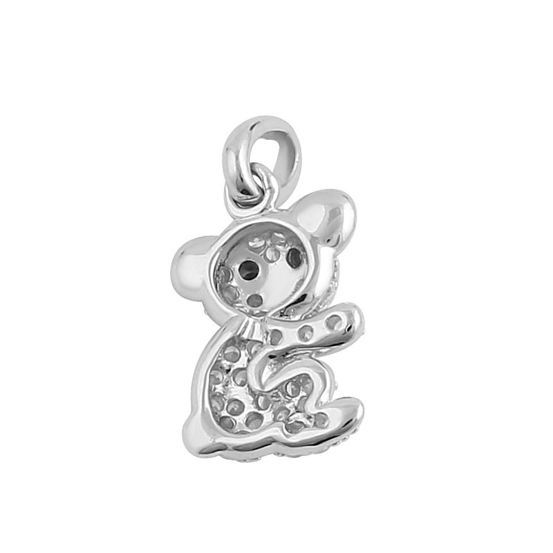 Sterling Silver Dainty Koala Bear Round Cut Clear and Brown CZ Pendant