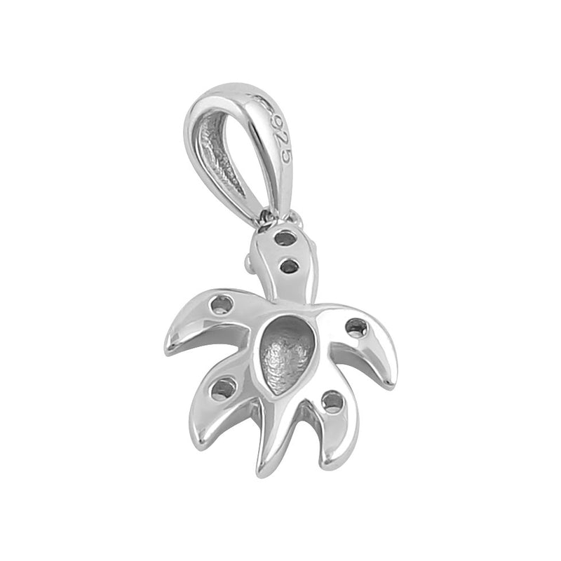 Sterling Silver Hand-Painted Small Sea Turtle with Clear CZ Pendant