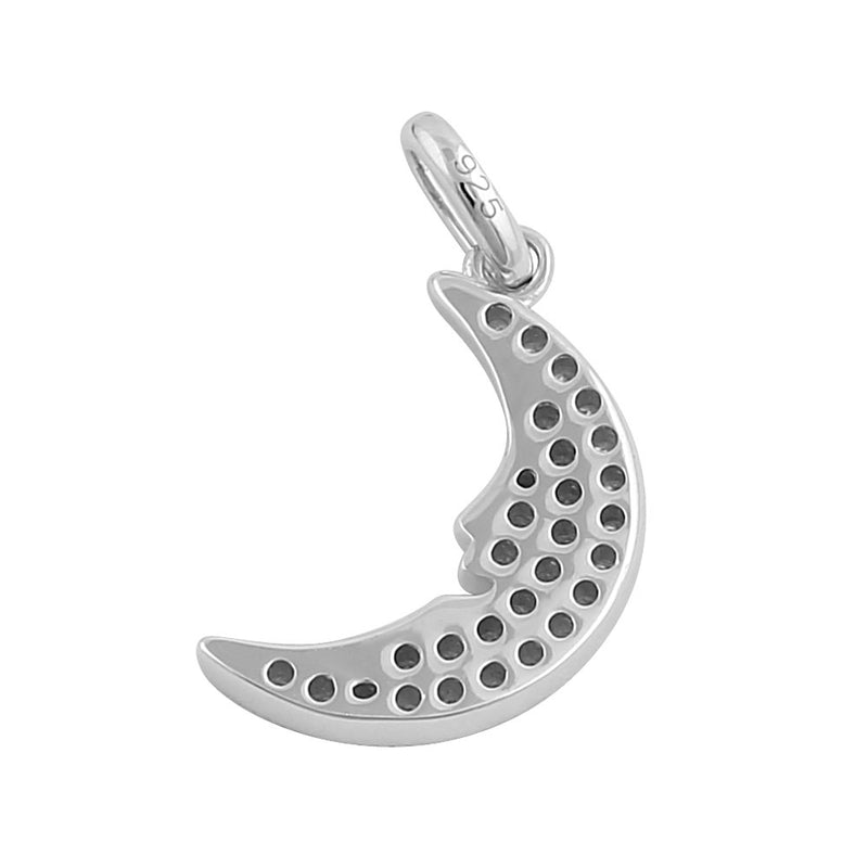 Sterling Silver Elegant Crescent Moon Face Round Cut Clear CZ Pendant