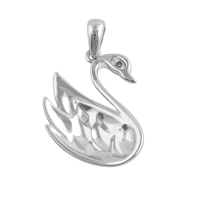 Sterling Silver Hand-Painted Funky Swan with  Clear CZ Pendant