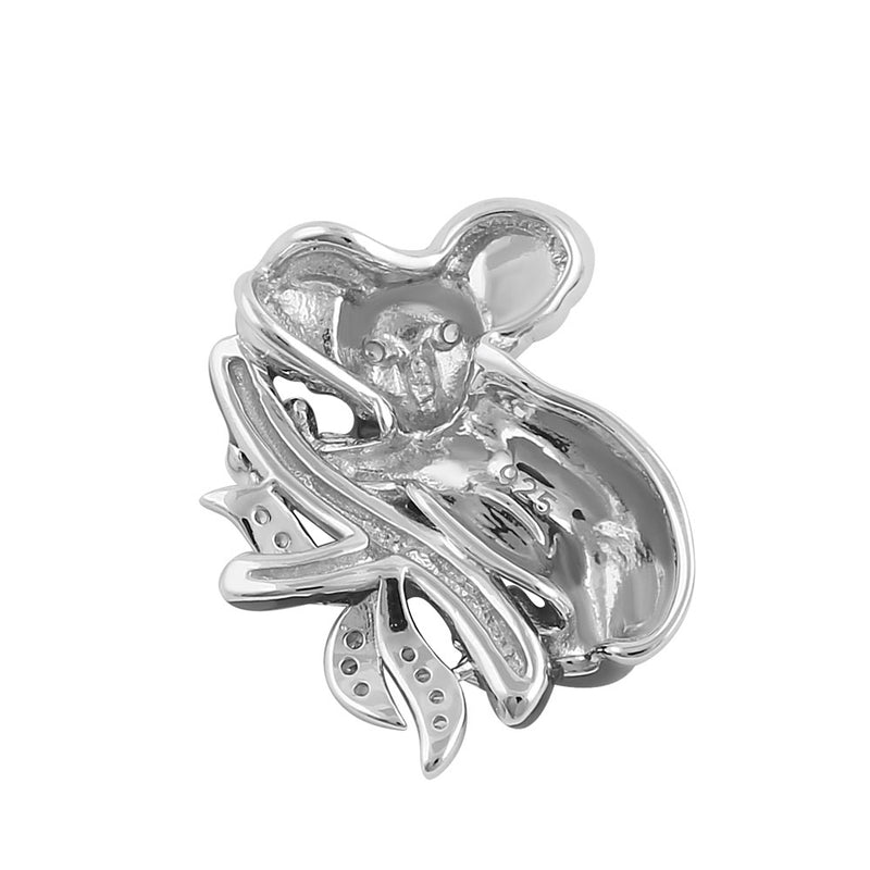 Sterling Silver Hand-Painted Realisic Koala with Clear CZ Pendant