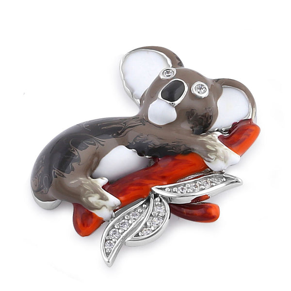 Sterling Silver Hand-Painted Realistic Koala with Clear CZ Pendant