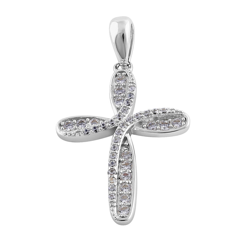 Sterling Silver Deluxe Cross Round Cut Clear CZ Pendant