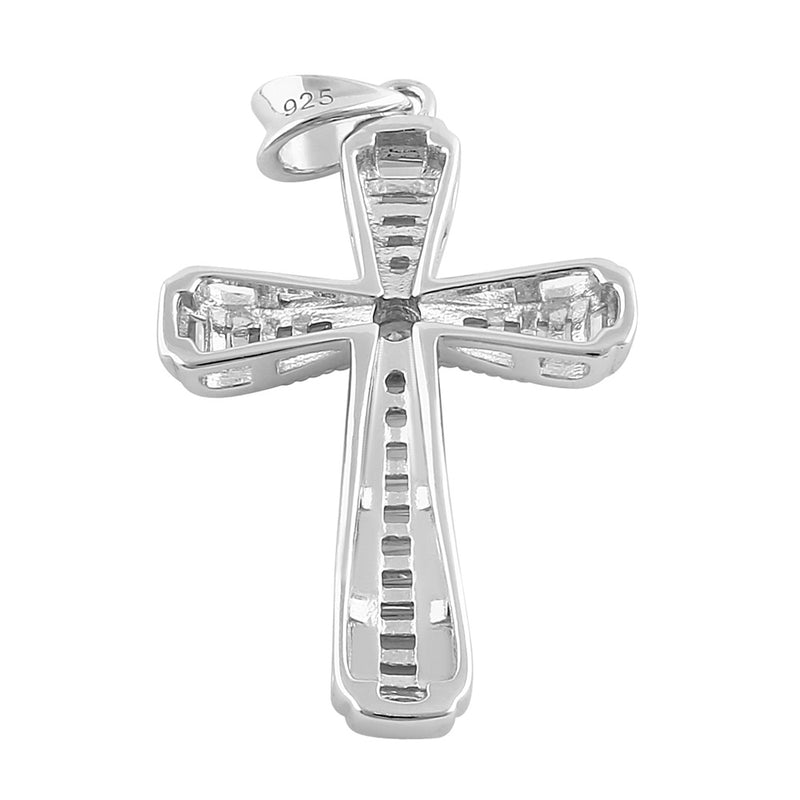 Sterling Silver Modern Cross Round and Rectangular Cut Clear CZ Pendant