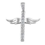 Sterling Silver Winged Cross Round Cut Clear CZ Pendant