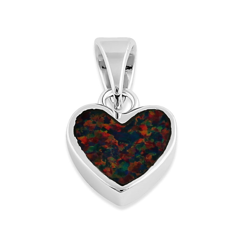 Sterling Silver Small Heart Black Lab Opal Pendant