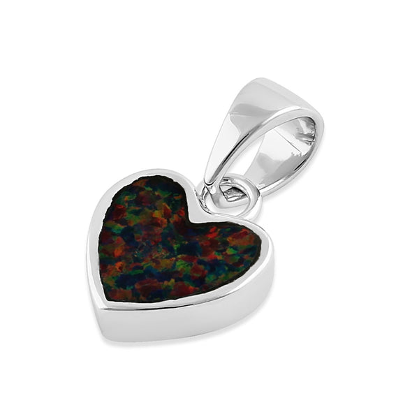 Sterling Silver Small Heart Black Lab Opal Pendant