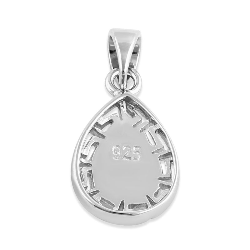 Sterling Silver White Lab Opal Greek Pattern Drop Pendant