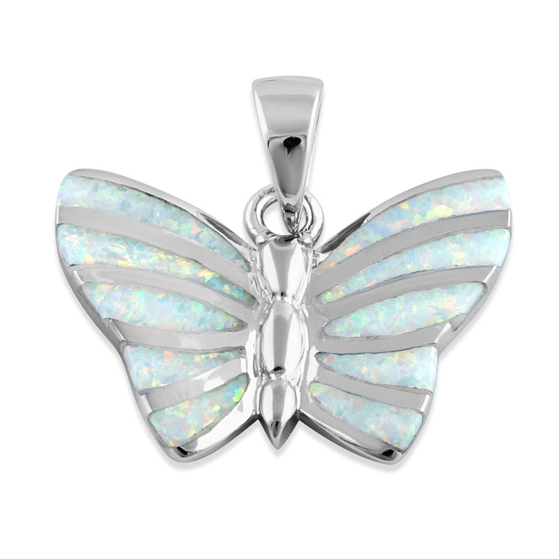 Sterling Silver White Butterfly Lab Opal Pendant