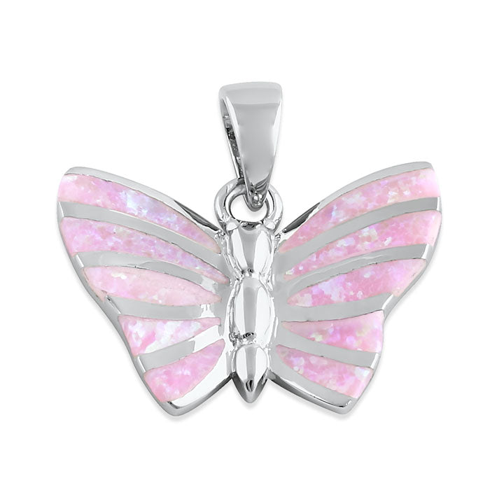 Sterling Silver Pink Butterfly Lab Opal Pendant