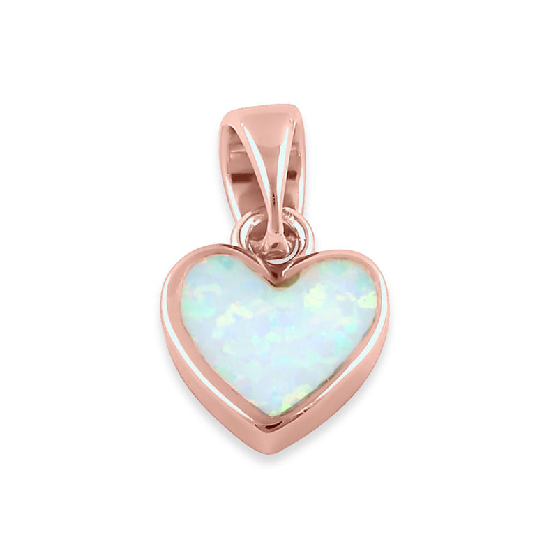 Sterling Silver Rose Gold Plated White Lab Opal Small Heart Pendant