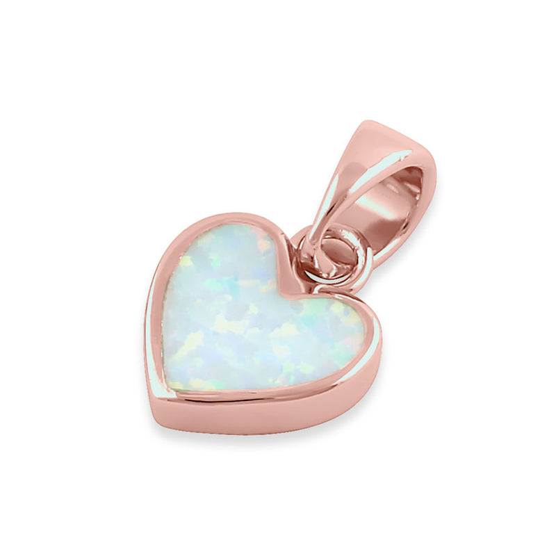 Sterling Silver Rose Gold Plated White Lab Opal Small Heart Pendant