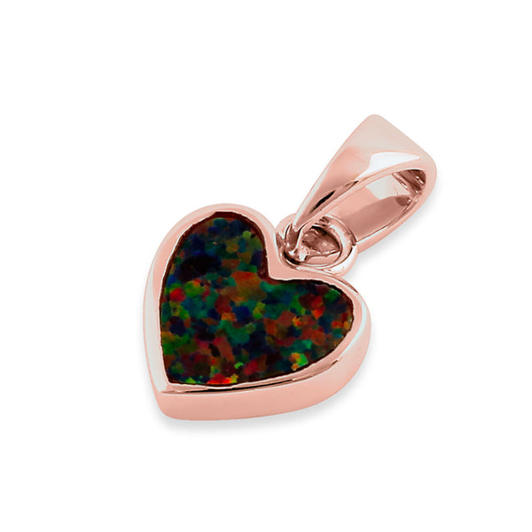 Sterling Silver Rose Gold Plated Black Lab Opal Small Heart Pendant