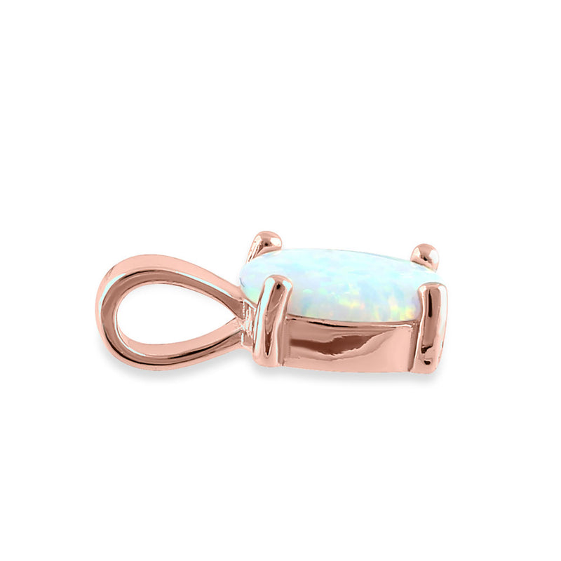 Sterling Silver Rose Gold Plated White Lab Opal Oval Pendant