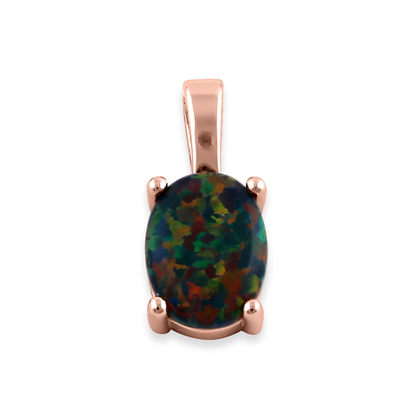 Sterling Silver Rose Gold Plated Black Lab Opal Oval Pendant