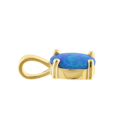 Sterling Silver Gold Plated Blue Lab Opal Oval Pendant