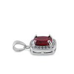 Sterling Silver Red CZ Cushion Halo Pendant