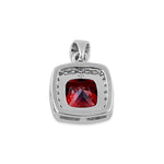 Sterling Silver Red CZ Cushion Halo Pendant