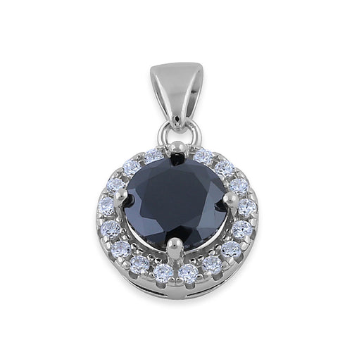 Sterling Silver Round Black CZ Halo Pendant