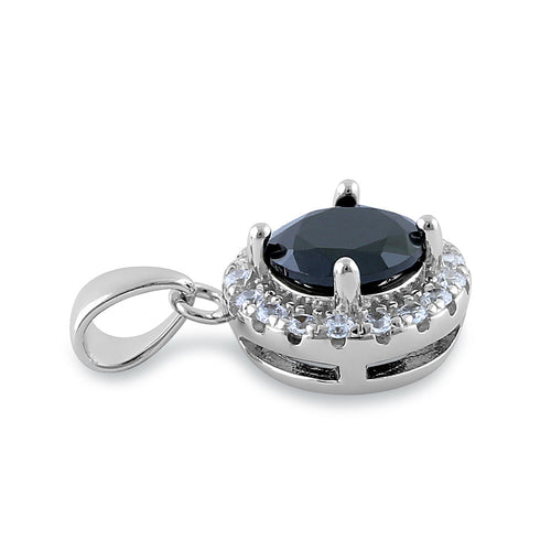 Sterling Silver Round Black CZ Halo Pendant