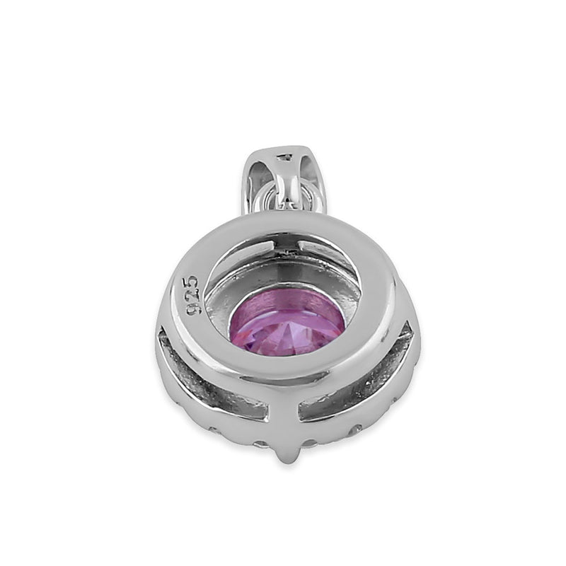 Sterling Silver Round Pink CZ Halo Pendant