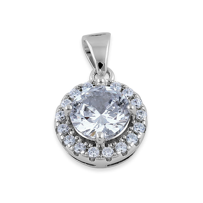 Sterling Silver Round Clear CZ Halo Pendant