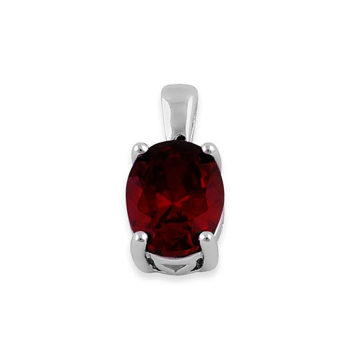 Sterling Silver Oval Garnet CZ Filigree Pendant