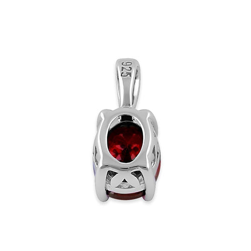Sterling Silver Oval Garnet CZ Filigree Pendant