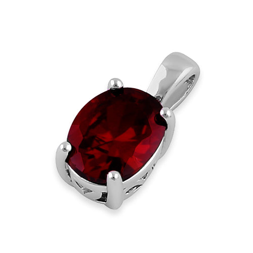 Sterling Silver Oval Garnet CZ Filigree Pendant