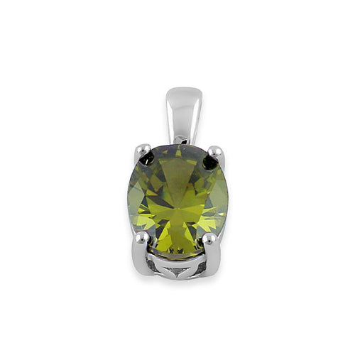 Sterling Silver Oval Peridot CZ Filigree Pendant