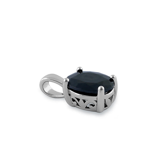 Sterling Silver Oval Black CZ Filigree Pendant