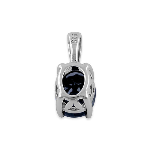 Sterling Silver Oval Black CZ Filigree Pendant
