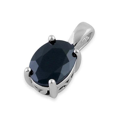 Sterling Silver Oval Black CZ Filigree Pendant