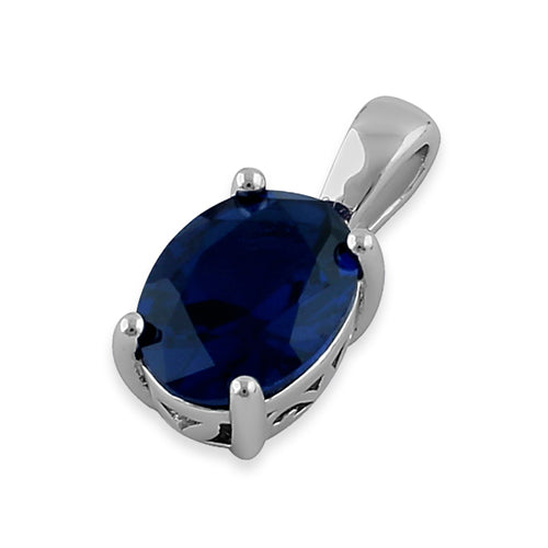 Sterling Silver Oval Dark Blue CZ Filigree Pendant