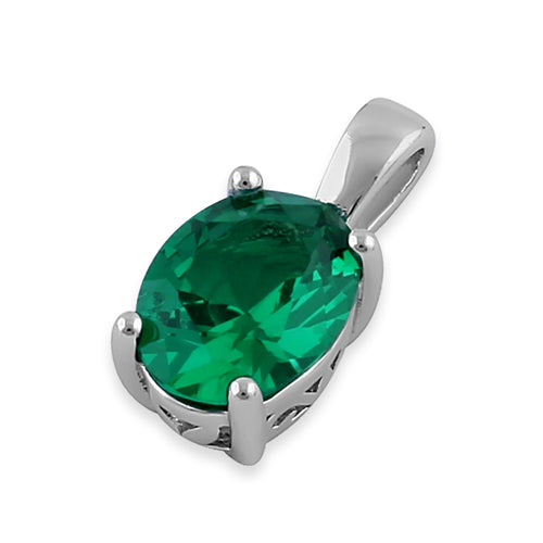Sterling Silver Oval Green CZ Filigree Pendant