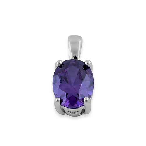 Sterling Silver Oval Amethyst CZ Filigree Pendant