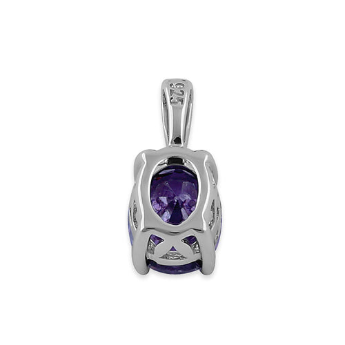 Sterling Silver Oval Amethyst CZ Filigree Pendant