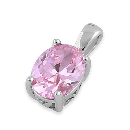 Sterling Silver Oval Pink CZ Filigree Pendant