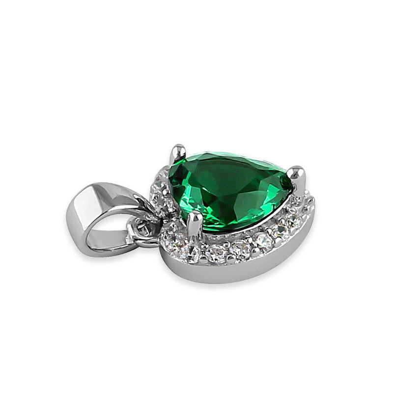 Sterling Silver Emerald Small Heart CZ Pendant