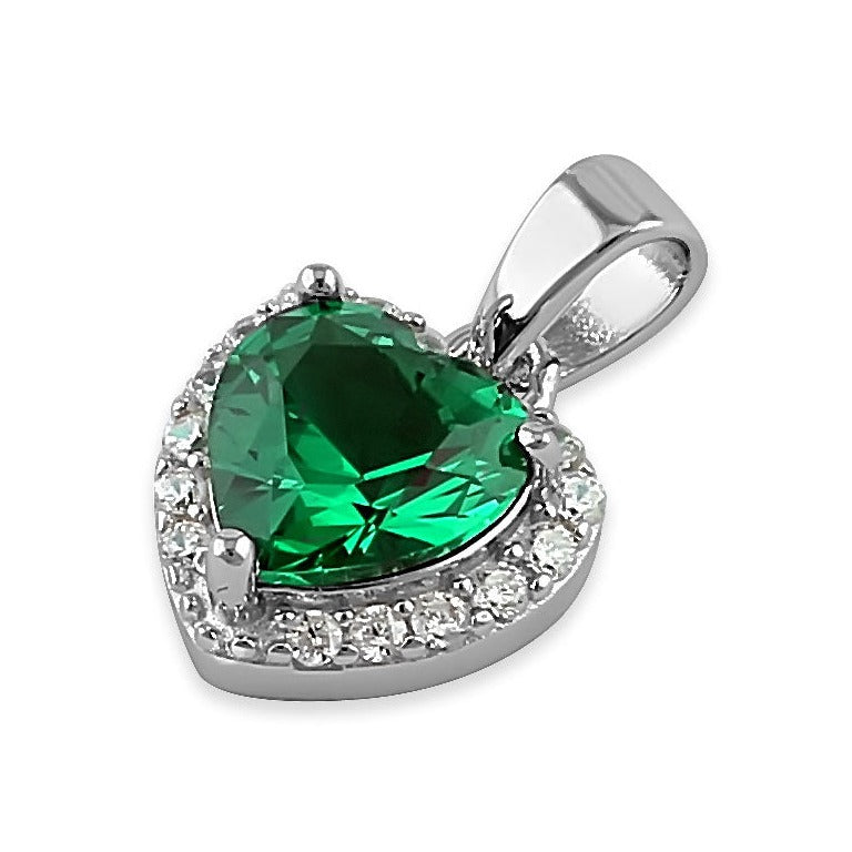 Sterling Silver Emerald Small Heart CZ Pendant