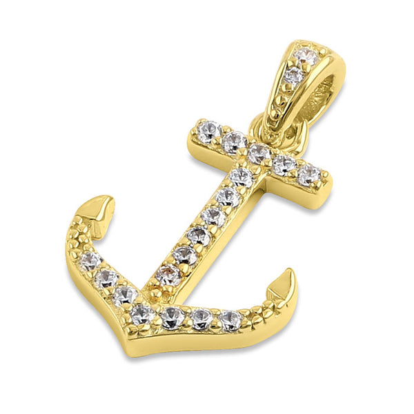 Sterling Silver Gold Plated Anchor Clear CZ Pendant