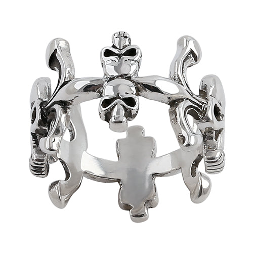 Sterling Silver 3 Sides Design Skull Ring