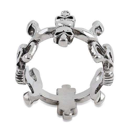 Sterling Silver 3 Sides Design Skull Ring