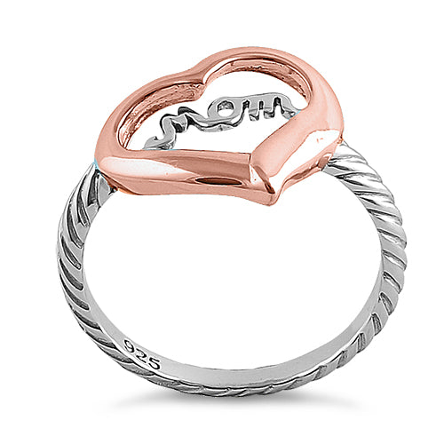 Sterling Silver Two Tone Rose Gold Plated Mom Heart Ring