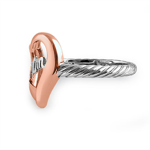 Sterling Silver Two Tone Rose Gold Plated Mom Heart Ring