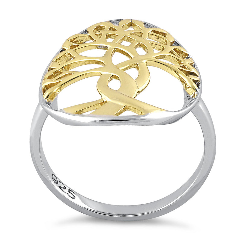 Sterling Silver Two Tone Gold Plated Tree of Life Ring
