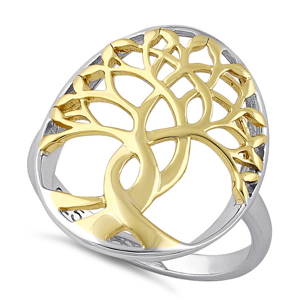 Sterling Silver Two Tone Gold Plated Tree of Life Ring