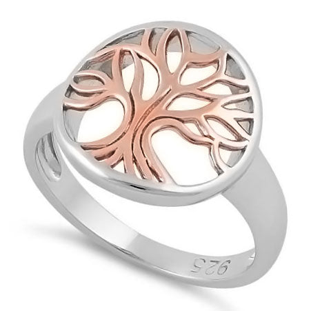 Sterling Silver Rose Gold Plated Tree of Life Ring