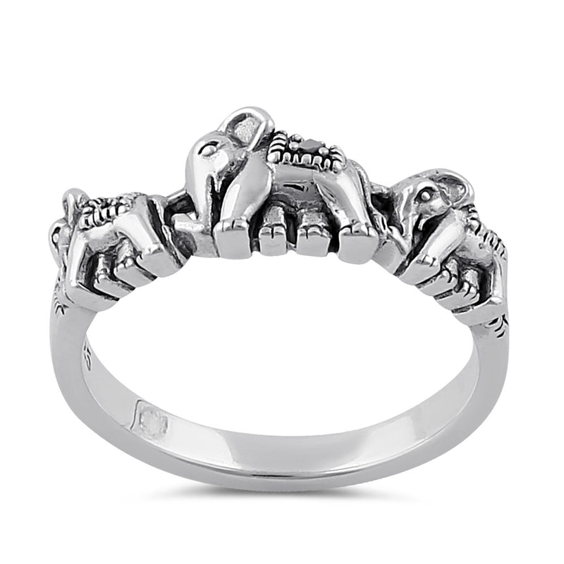 Sterling Silver Triple Elephant Marcasite Ring