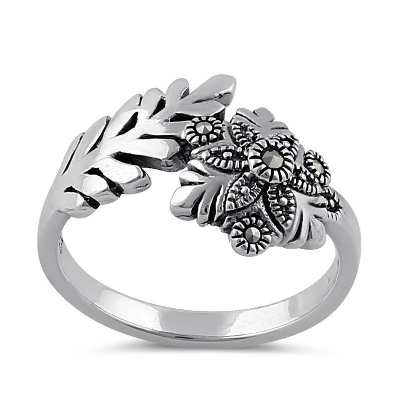 Sterling Silver Snow Flake Flower Marcasite Ring